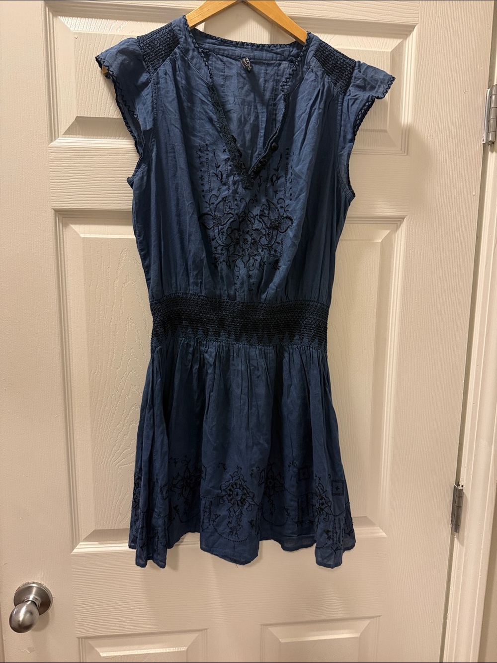 Free People Navy Blue Embroidered Summer Dress size M LNC